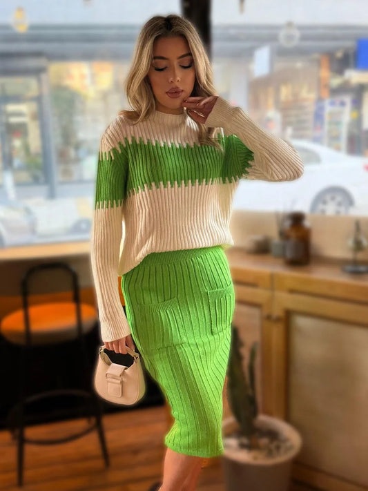 Two Pieces Top & Skirt -  Sweater /Wool Material