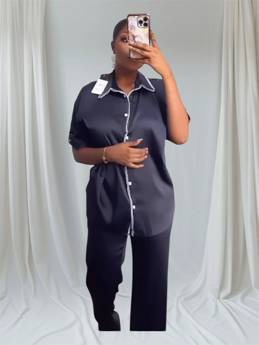 Elegant Satin Lounge Set – Two-Piece with Dual Pockets