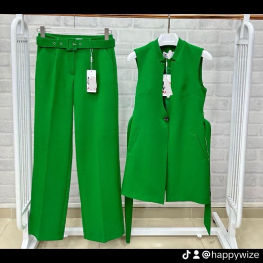 Sleeveless Jacket & Pant Two Pieces Set