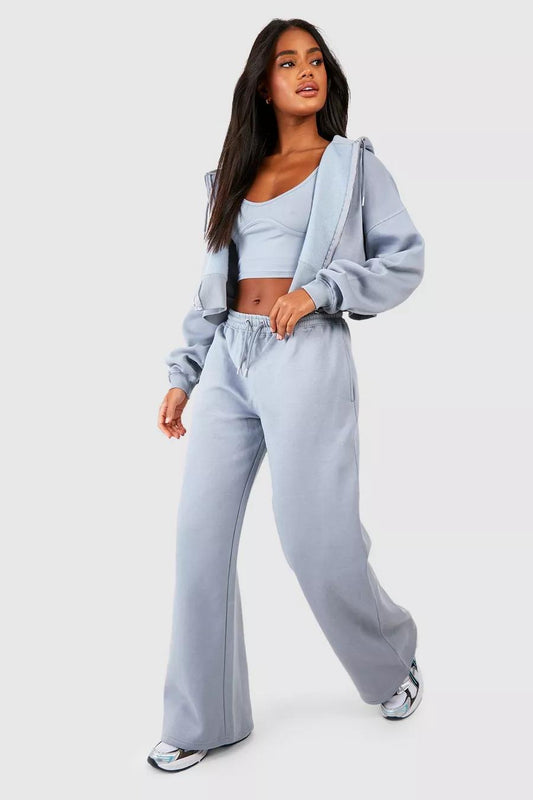 Crop Front Zipper & Wide Legs Tracksuits
