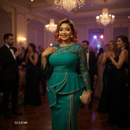 Emebellished Green Colour Skirt & Blouse