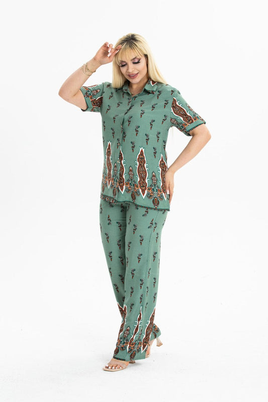 Classic & Elegant: Vintage Print Cotton Two-Piece Set