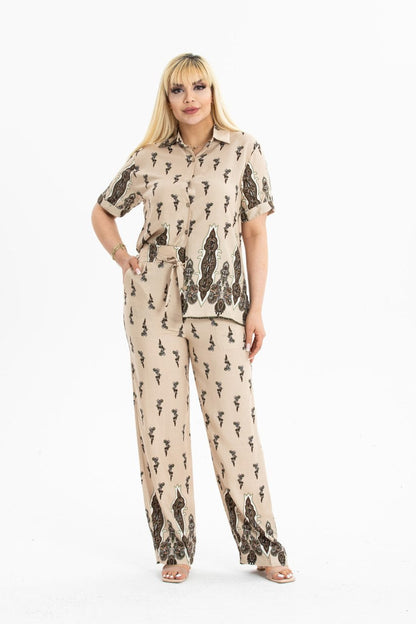 Classic & Elegant: Vintage Print Cotton Two-Piece Set