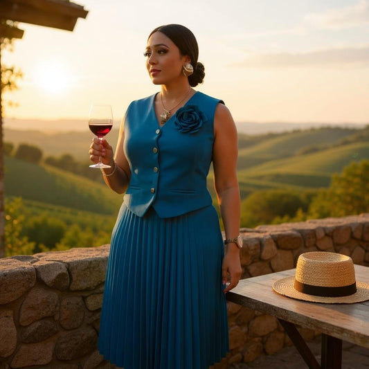 2-Piece Corporate Outfit – Sleeveless Top & Pleated  Skirt
