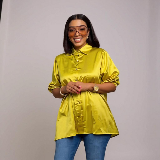 Satin Shirt : Long Sleeve - Open Slit (Back)