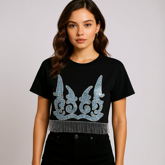 Top: Round Neck Cotton Tshirt