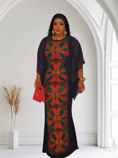 Centre Embroidery Black Party Dress