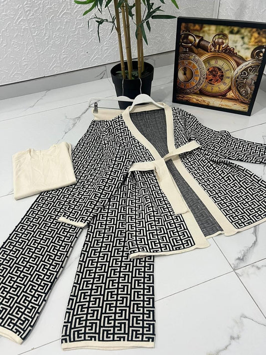 Sweater Knit 3pcs Outfit – Pants, Inner & Cardigan