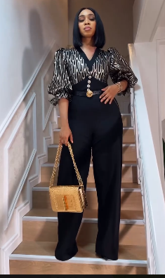 Plain Black & Pattern Sleeve Jumpsuit