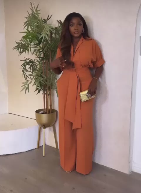 “Classic Two-Piece Cotton Outfit with Belt”