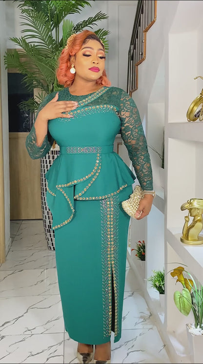 Emebellished Green Colour Skirt & Blouse