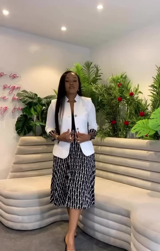 Corporate Pleated Skirt & White Blazers