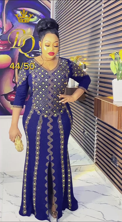 Fitted Party Dress: Blue Full Length Luxury Dress