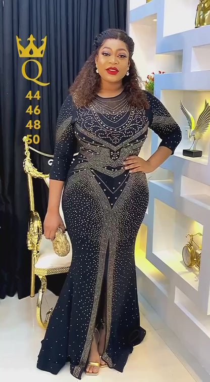 Embellished Black Fitted Dinner Dress